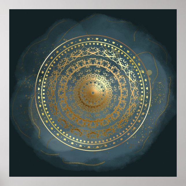 Verziertes Blau und Gold geblüht Poster (Vorne)