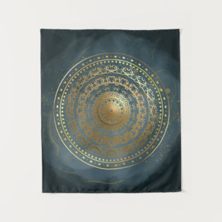 Verziertes Blau und Gold geblüht Wandteppich