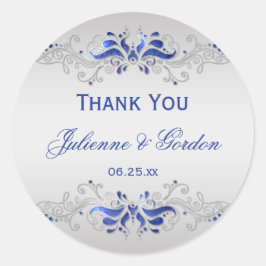 Verziertes Blau und Silberne Wirbel Runde Gastgesc Runder Aufkleber