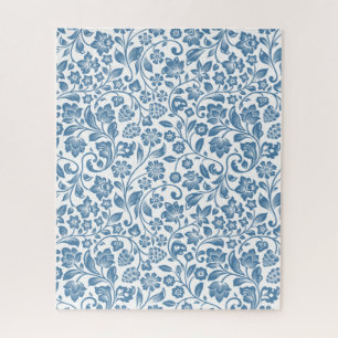 Verziertes blau-weißes Blumenrankenmuster Puzzle