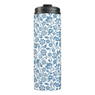 Verziertes blau-weißes Blumenrankenmuster Thermosbecher