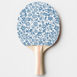 Verziertes blau-weißes Blumenrankenmuster Tischtennis Schläger