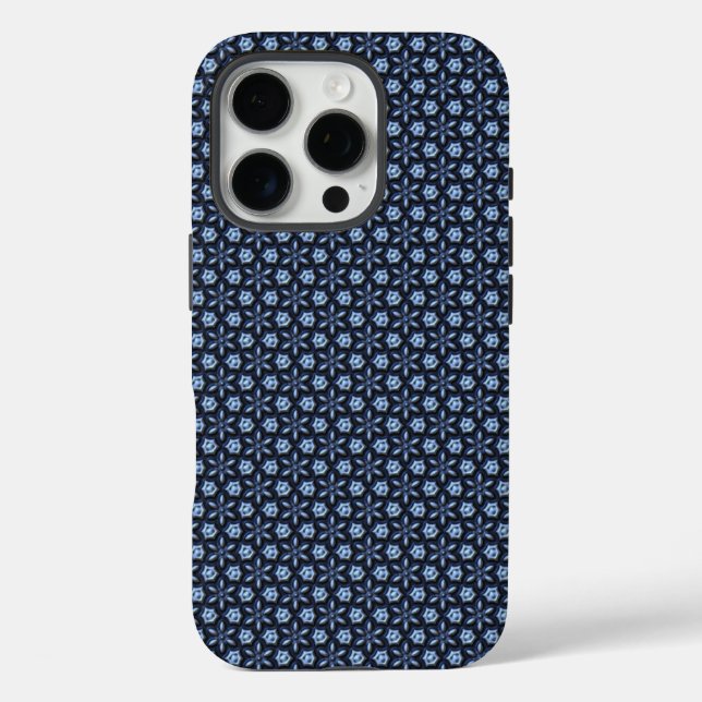 Verziertes blaues Muster Case-Mate iPhone Hülle (Rückseite)