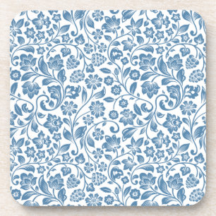 Verziertes blaues und weißes Blumenmuster Getränkeuntersetzer