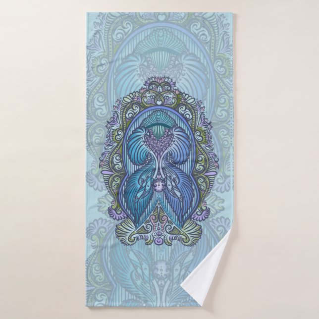 Verziertes Blue & Aquamarin Mandala Design Badehandtuch (Badehandtuch)