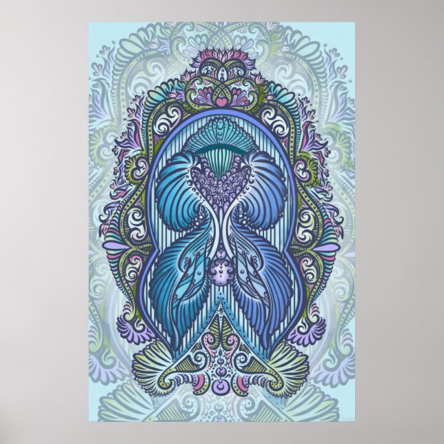 Verziertes Blue & Aquamarin Mandala Design Poster (Vorne)