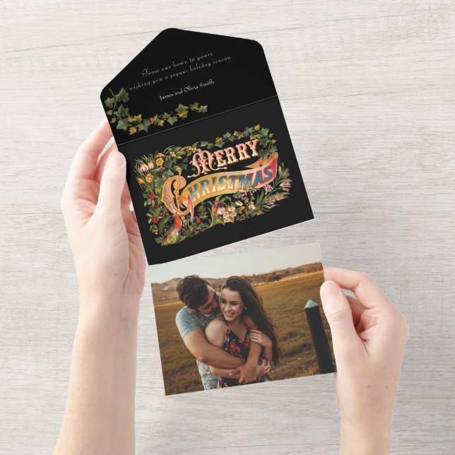 Verziertes Blumenbeet Viktorianisches Weihnachtsgr All In One Einladung (Abreißen)