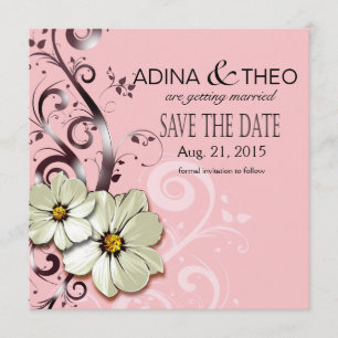 Verziertes Blumendekor Save-the-Date rosa Einladung