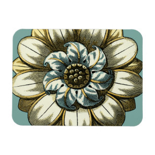 Verziertes Blumenmedaillon auf hellblauem Magnet