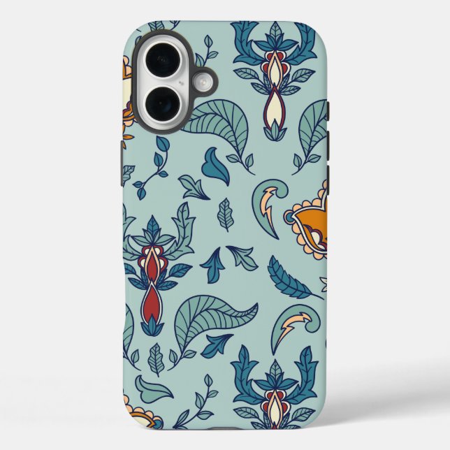 Verziertes Blumenmuster auf einem hellblauen Hinte Case-Mate iPhone Hülle (Rückseite)