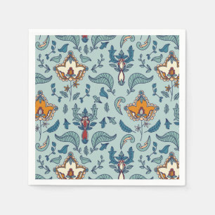 Verziertes Blumenmuster auf einem hellblauen Hinte Serviette