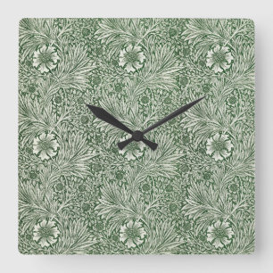 Verziertes Blumenmuster aus weißen Blumen und Blät Quadratische Wanduhr