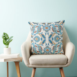 Verziertes Blumenmuster - Blau & Gold Elegantes Ge Kissen