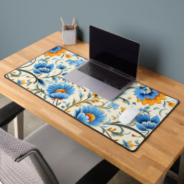 Verziertes Blumenmuster mit Blau und Orange  Schreibtischunterlage