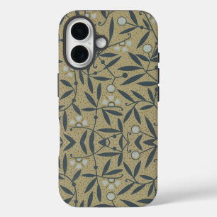 Verziertes Blumenmuster mit dunkelblauen Reben iPhone 16 Hülle