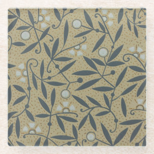Verziertes Blumenmuster mit dunkelblauen Reben  Glasuntersetzer