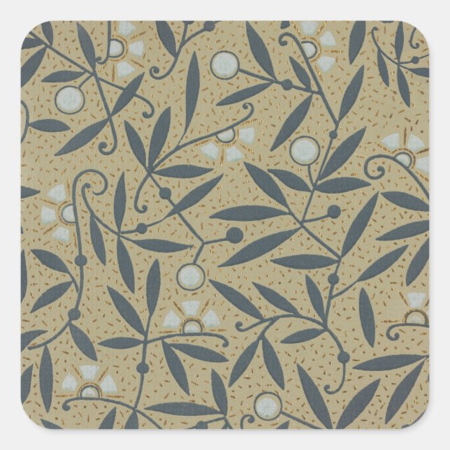 Verziertes Blumenmuster mit dunkelblauen Reben  Quadratischer Aufkleber (Vorderseite)