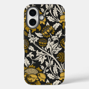 Verziertes Blumenmuster mit großen goldenen Blumen iPhone 16 Hülle