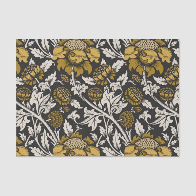 Verziertes Blumenmuster mit großen goldenen Blumen Seidenpapier (Vorderseite)