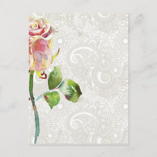 Verziertes Blumenmuster mit rosa Aquarellfarbe Ros Postkarte