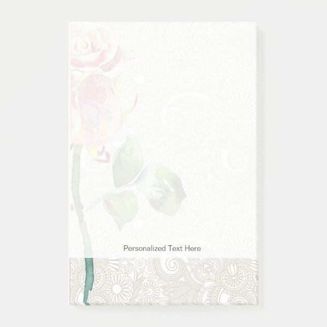 Verziertes Blumenmuster mit rosa Rose Post-it Klebezettel (Vorderseite)