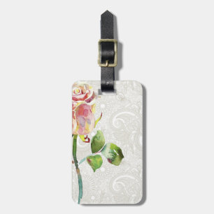 Verziertes Blumenmuster mit rosa Watercolor-Rose Gepäckanhänger