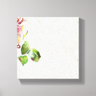 Verziertes Blumenmuster mit rosa Watercolor-Rose Leinwanddruck