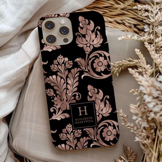 Verziertes botanisches Muster Monogram Rose Gold S Case-Mate iPhone Hülle (Von Creator hochgeladen)