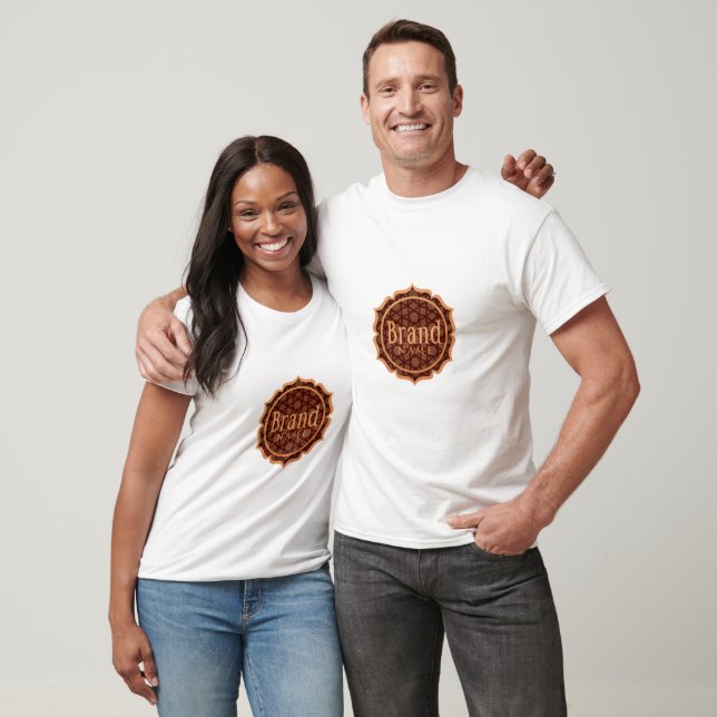 Verziertes braunes und oranges Logo T-Shirt (Unisex)
