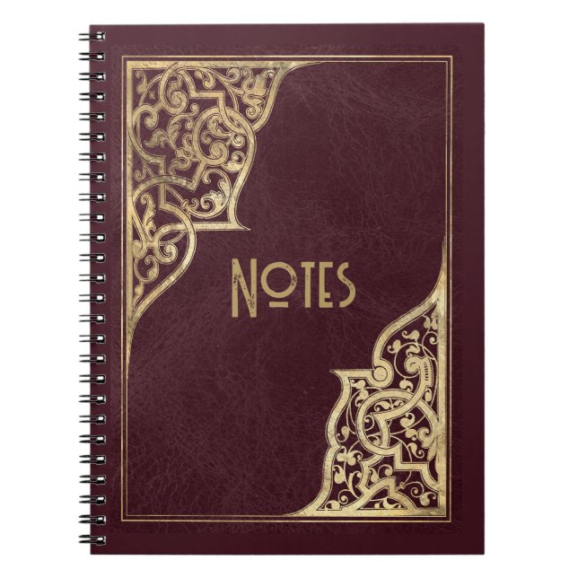 Verziertes Burgundy- und Gold-Frame-Notebook Notizblock (Vorderseite)