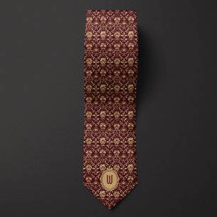 Verziertes Burgundy und Gold Monogram Krawatte