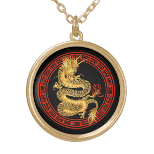 Verziertes chinesisches Jahr der Drache-Halskette Vergoldete Kette
