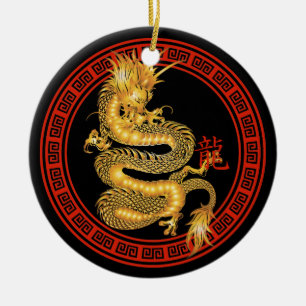 Verziertes chinesisches Jahr des Drachen Keramik Ornament