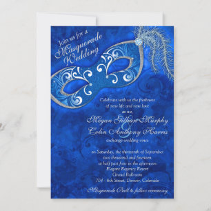 Verziertes Cobalt Blue Silver Masquerade Ball Wedd Einladung