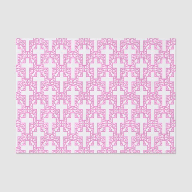 Verziertes Cross 06 Pink-GEWEBE-WRAPPING-PAPIER Seidenpapier (Vorderseite)