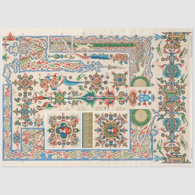 Verziertes Dcoupage-Papier im Stil der Folklorekun Seidenpapier (Vorderseite)