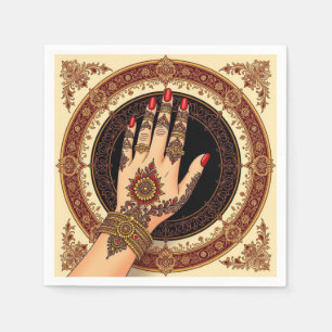 Verziertes dekoriertes Mehndi-Henna-Handdesign Serviette