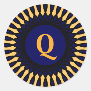 Verziertes Design aus Gold Monogramm Q Runder Aufkleber