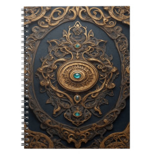 Verziertes Design in Alt-Gold und Blau Notizblock