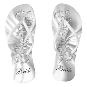 Verziertes Design mit weißem Satin und Silber Br Flip Flops