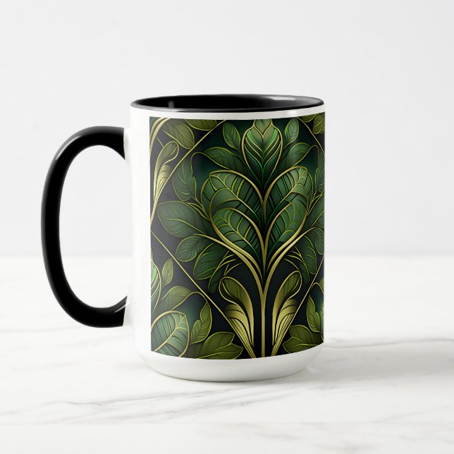 VERZIERTES DUNKEL GREEN & GOLD ART DECO-MUSTER TASSE