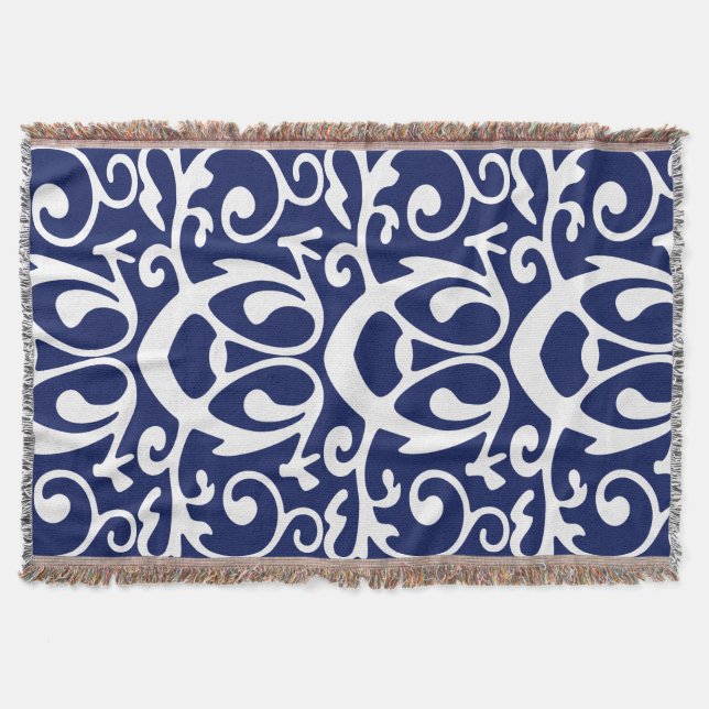 Verziertes elegantes modernes Navy Blue-White-Must Decke (Vorderseite)