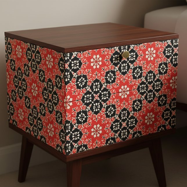 Verziertes elegantes Mosaikrotes Schwarz-weißes De Seidenpapier (Von Creator hochgeladen)