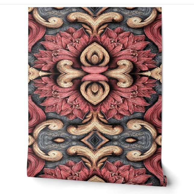 Verziertes florales Barock-Mandala-Muster Tapete (Abrollen)