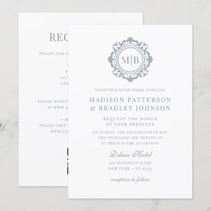 Verziertes florales Monogramm Hochzeit Elegantes S Einladung
