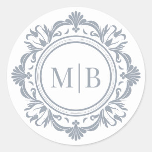 Verziertes florales Monogramm Hochzeit Elegantes S Runder Aufkleber