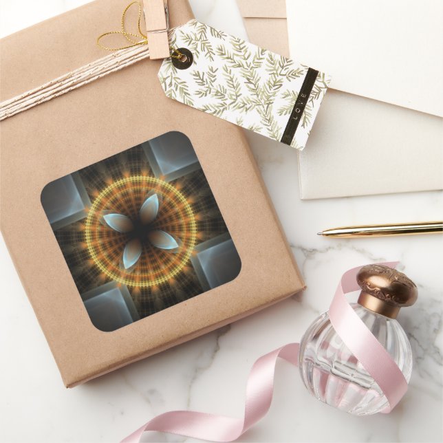 Verziertes Fraktal Mandala Quadratischer Aufkleber (Schenken)