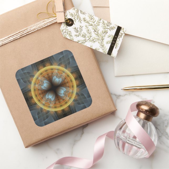 Verziertes Fraktal Mandala Quadratischer Aufkleber (Schenken)