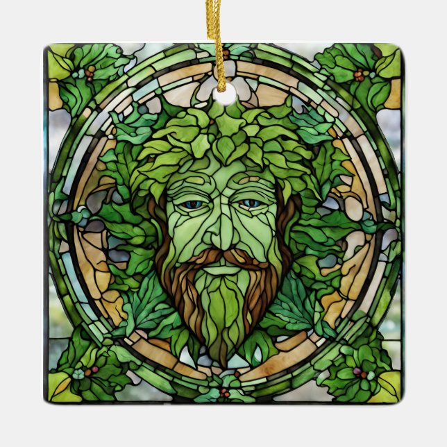 Verziertes Glas Green Man Ornament (Vorderseite)