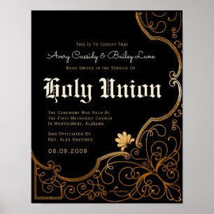 Verziertes Gold-Black-Alternative-Hochzeitzertifik Poster